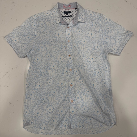 Ted Baker Other - Ted Baker Men’s White Floral Print Short Sleeve Button Up Shirt Large